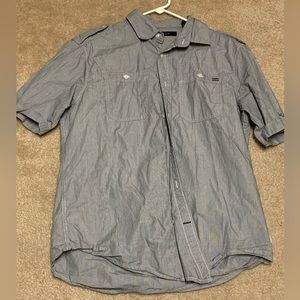 Sean John Men’s Medium Double Pocket Grey Cotton Short Sleeve Button Up Shirt